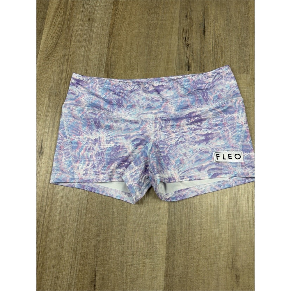 FLEO Athletic Shorts Womens Large Pastel Tie Dye Compression Gym Workout Booty